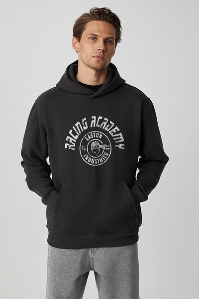GRIMELANGE Edgar Men's Soft Hooded Oversize Anthracite Sweatshirt