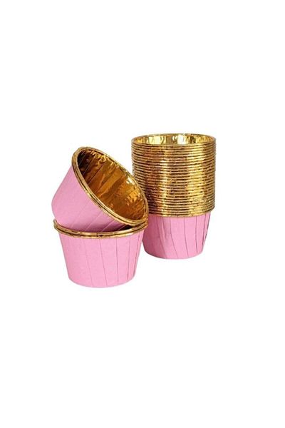 EFE PASTACILIK Pink Gold Shiny Metallized 25 Pack Muffin Cupcake Cake Capsules