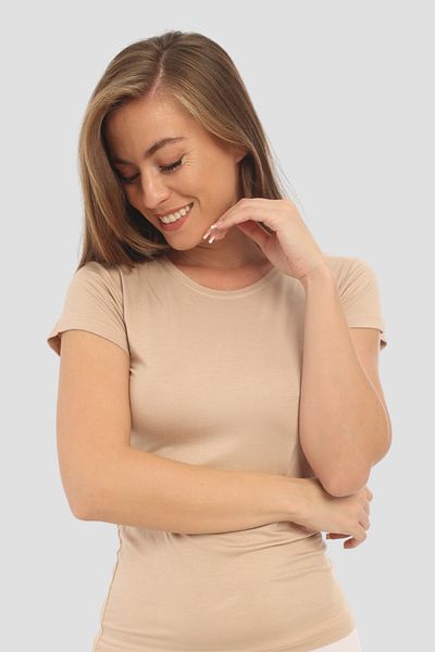 Arma Yıldız Crew Neck Short Sleeve Bamboo Women's T-Shirt - Skin Undershirt