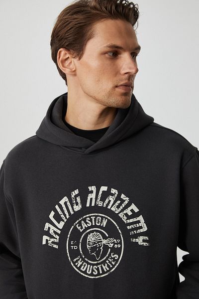 GRIMELANGE Edgar Men's Soft Hooded Oversize Anthracite Sweatshirt