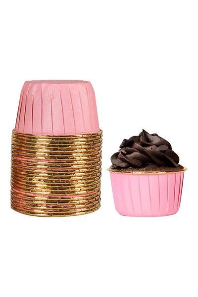 EFE PASTACILIK Pink Gold Shiny Metallized 25 Pack Muffin Cupcake Cake Capsules
