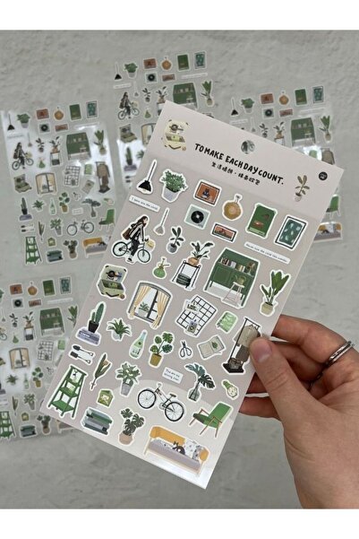 Kağıt Gemi Dükkan Kawaii Günlük Rutinler 41 Adet Tek Yaprak Yeşil Paket Stick...