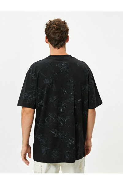 Koton Oversize Tişört Soyut Baskılı Kısa Kollu Bisiklet Yaka