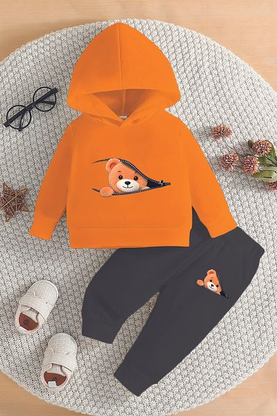 ADABEBEK Premium Cute Bear Printed Hooded Bottom Top Baby Boy Suit 22575
