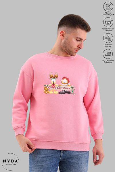 Nyda Collections Unisex μακρυμάνικο χριστουγεννιάτικο πρωτοχρονιάτικο φούτερ με στάμπα με λαιμόκοψη χωρίς κουκούλα