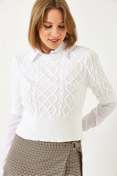 Bianco Lucci Women's Shirt Detailed Hair Braided Knitwear Sweater 20246271