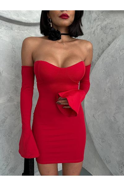 Neşeli Butik Women Red Flounced Mini Sleeve Ruffles Dress Nbdf094