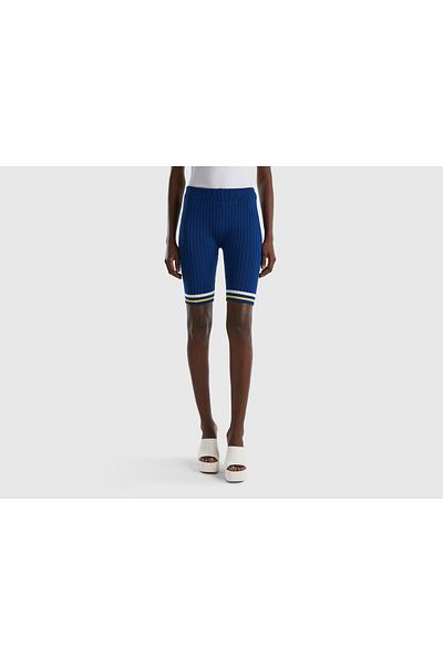 United Colors of Benetton Marineblaue, gestreifte Bermuda-Strickstrumpfhose für Damen