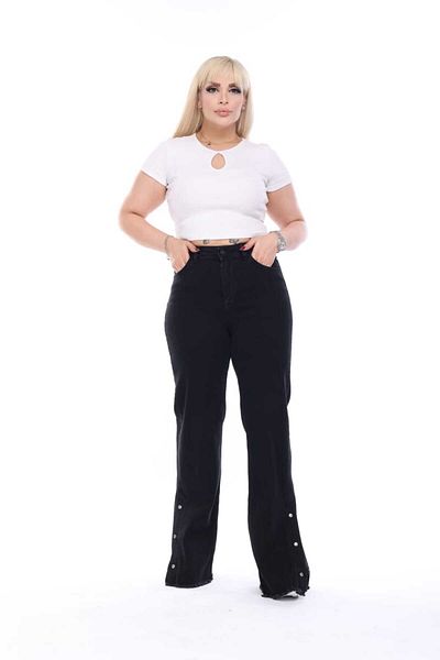 ASSO Jeans Plus Size Leg Slit Strap High Waist Stretchy Pants