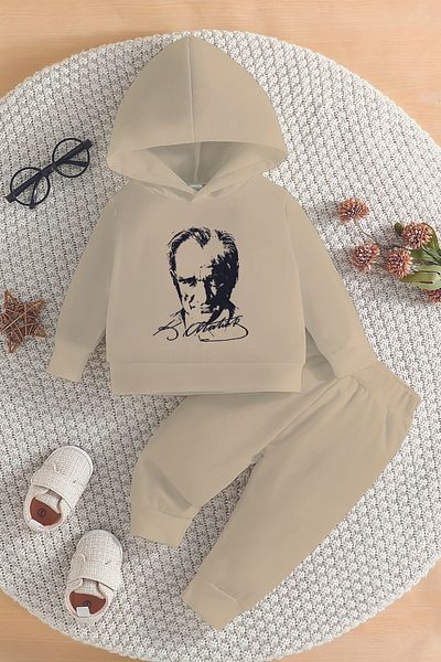 ADABEBEK New Season Ataturk Printed Style Hooded Bottom Top Baby Suit 10053