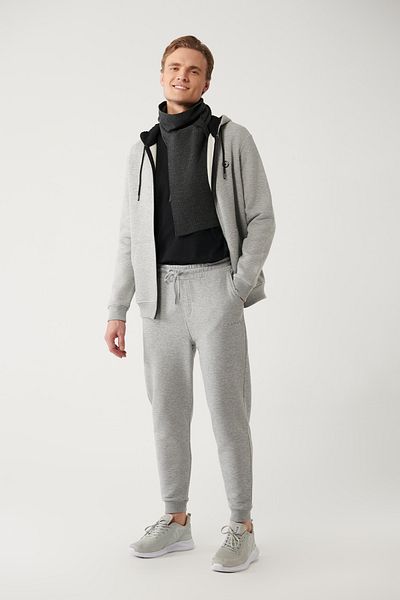Avva Graue Herren-Jogginghose mit Schnürung an der Taille, 3-fädig, ohne Raster, bedruckt, A32y3411