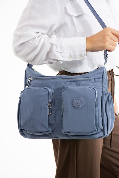 YOGII Model Natu Geantă de umăr cu curea încrucișată din țesătură șifonată, rezistentă la apă, cu 7 compartimente