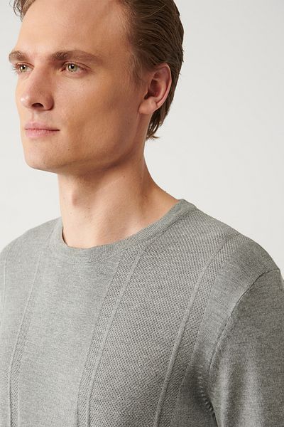 Avva Grauer Strickpullover aus Baumwolle mit Rundhalsausschnitt für Herren A32y5133