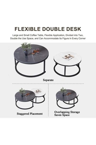 Türkiye Set Of 2 Modern Round Nesting Coffee And Snack End Table With Metal Frame