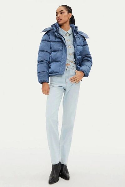 Calvin Klein Brand Detailed Hooded Puffer Blue Women's Jacket - Zippered J20J 224616 -Cdo