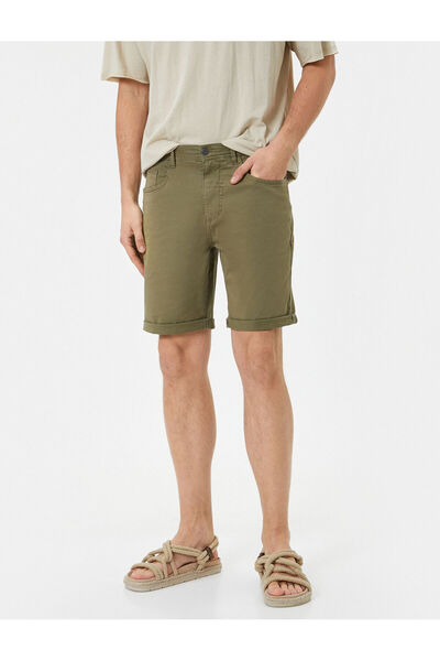 Koton Chino Fabric Shorts Bermuda - Layered Leg and Pocket Detailed Buttoned