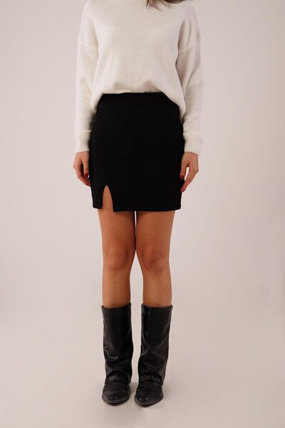 Hipo Trend Fusta din nubuc negru cu fermoar lateral din piele intoarsa