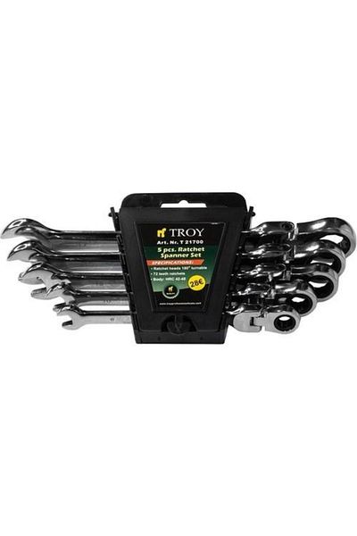 TROY T21700 5 Piece Jointed and Ratchet Combined Wrench Set