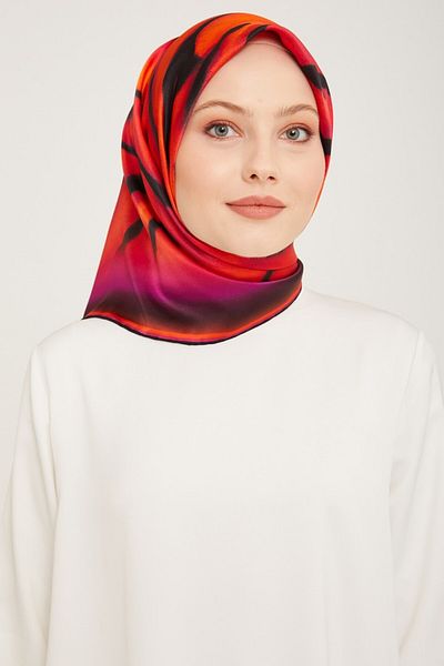 Armine Nostalgia Series Twill Silk Scarf 9020D-13 Zebra Pattern Black- Pomegranate Flower