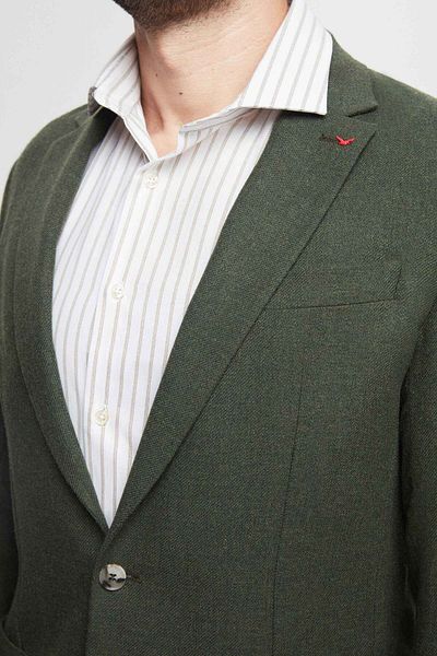 D'S Damat Regular Fit Green Dobby Double Slit Woolen Blazer υφασμάτινο μπουφάν