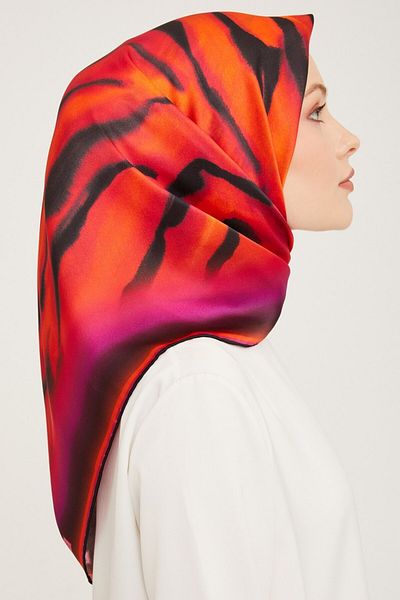 Armine Nostalgia Series Twill Silk Scarf 9020D-13 Zebra Pattern Black- Pomegranate Flower