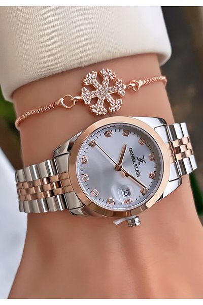 Daniel Klein Rose Silver Color Small Case Women's Wrist Watch - Bracelet