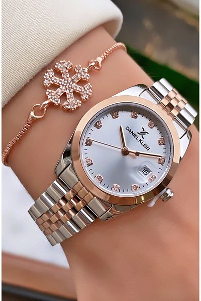 Daniel Klein Rose Silver Color Small Case Women's Wrist Watch - Bracelet