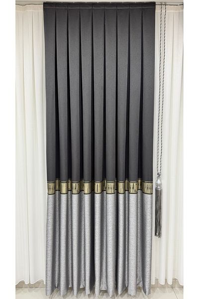 Fon Dünyası Anthracite Gray Gold Striped Panel Backdrop - Single Wing