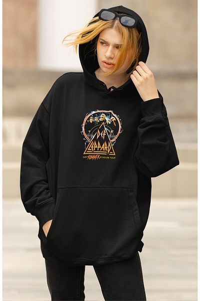Fuddy Moda Φούτερ Def Leppard Unisex με κουκούλα Oversize - Φούτερ με κουκούλα Rock Band με στάμπα στην πλάτη
