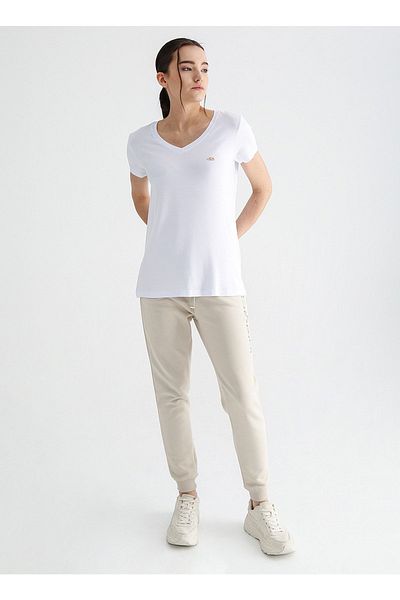 U.S. Polo Assn. Tricou de bază cu decolteu în V alb de damă