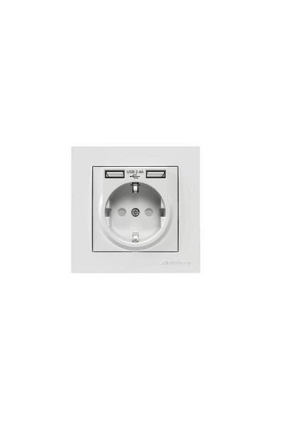 Mutlusan Double USB Grounded Socket White