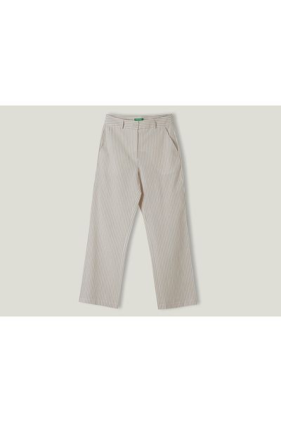 United Colors of Benetton Women's Cream Seersucker Fabric Regular Fit Pants