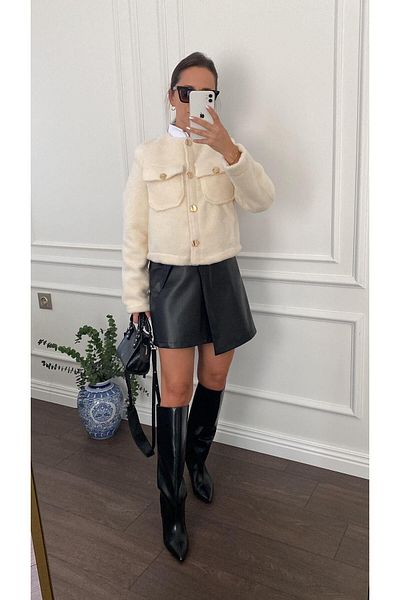 Büşce Ecru Gold Buttoned Jacket