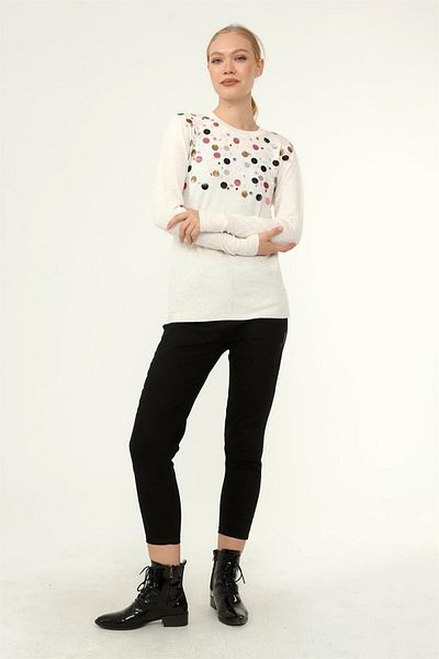 Garmi Bead Detailed Women's Sweater Bone