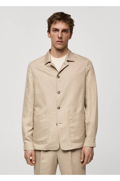MANGO Man Hemdjacke aus Leinen mit Taschen „Liosel“