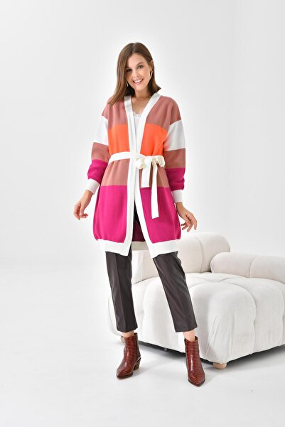 Garmi Екрю Жіночий довгий кардиган - з квадратними деталями