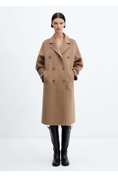 MANGO Woman Oversize vlnený kabát - ručná práca