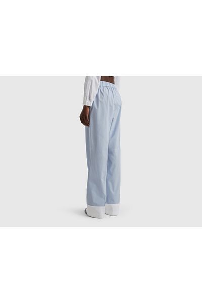 United Colors of Benetton Women's Light Blue Elastic Waist Pajama Style Poplin Pants