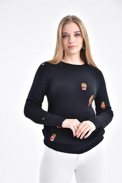 Garmi Pulover de damă cu mărgele brodate negru