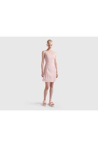 United Colors of Benetton Ärmelloses Minikleid aus rotem Seersuckerstoff für Damen