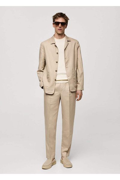MANGO Man Hemdjacke aus Leinen mit Taschen „Liosel“