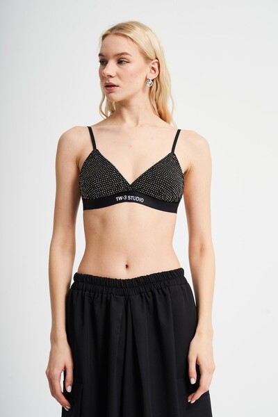 tw3 Taşlı Siyah Bralet-Büstiyer