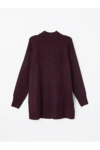 LC Waikiki LCW Modest Bej Dik Yaka Düz Oversize Kadın Triko Tunik