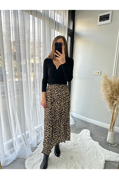 Butik Leopar Desenli Etek Tril Tril