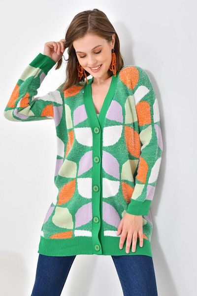 Garmi Cardigan Benetton pentru femei - cu model de frunze și nasturi