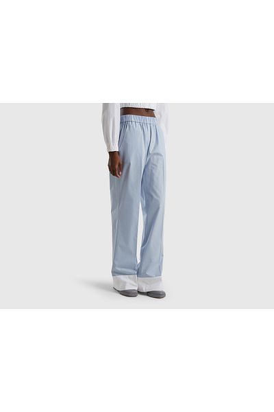 United Colors of Benetton Women's Light Blue Elastic Waist Pajama Style Poplin Pants
