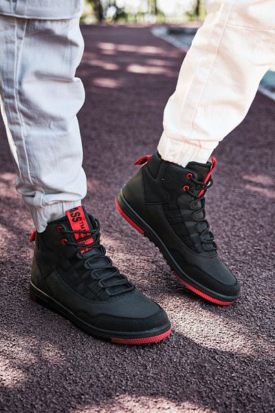 Riccon Schwarz-rote Herren-Sneaker-Stiefel 00122262