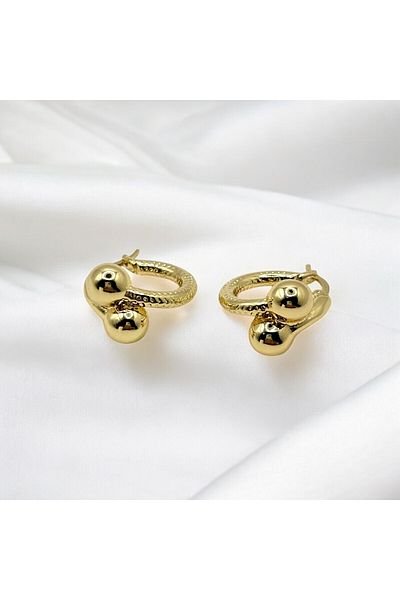 Swan Jewelry Steel Round Two Balls Textured Modern Hoop Earrings