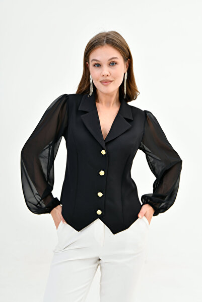 Moda Amore Γυναικείο μπουφάν από σιφόν με χρυσά κουμπιά - Μακρυμάνικο 026