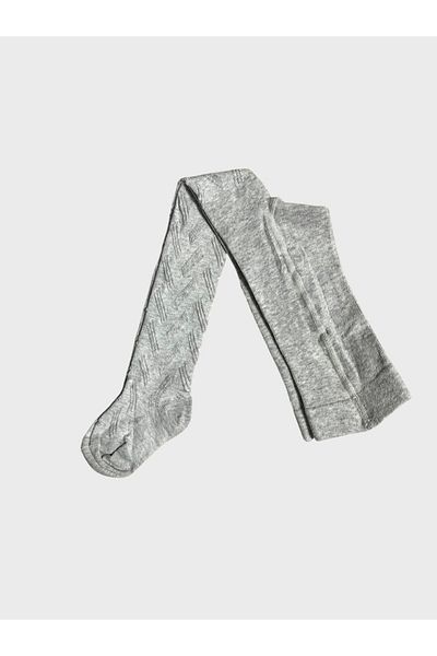 ALİŞ KİDS Girl's Cotton Washed Perfumed Gray Stripe Patterned Pantyhose